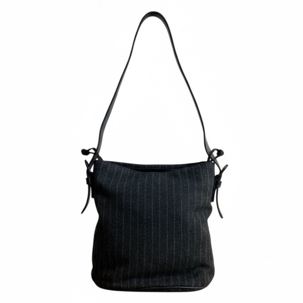 Espirit Wool Shoulder Bag‎ Purse Drk Gray w/Pinstripes Indie Cottage Grunge